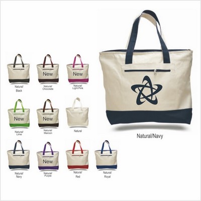 Natural Beige Canvas Zipper Tote Bag